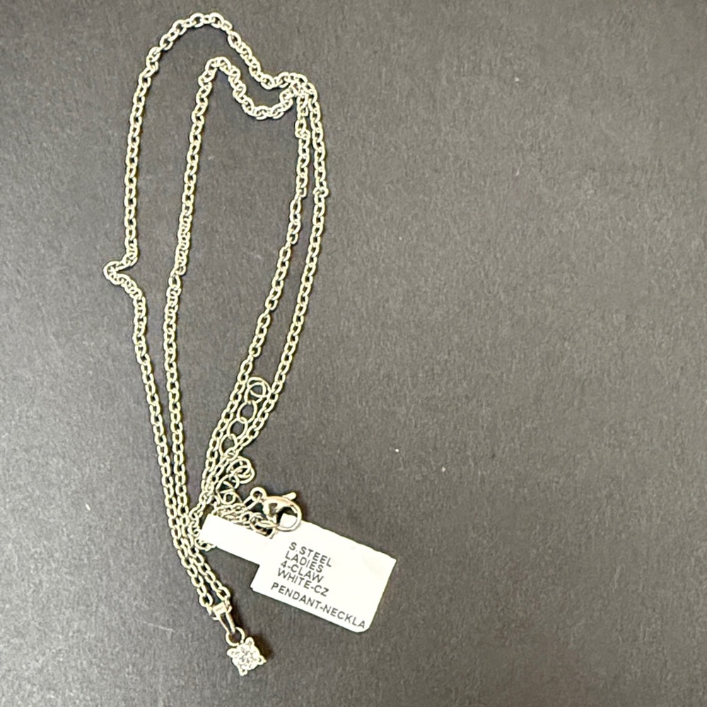 Ladies Stainless steel 4 claw white CZ Pendant Necklace by ITALGEM
